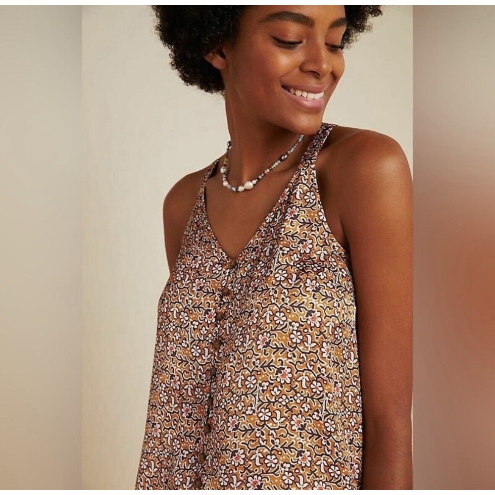 Anthropologie Brown Floral Print Tank Top